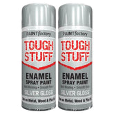 2X Paint Factory Tough Stuff Enamel Silver Gloss 400ml Spray Paint